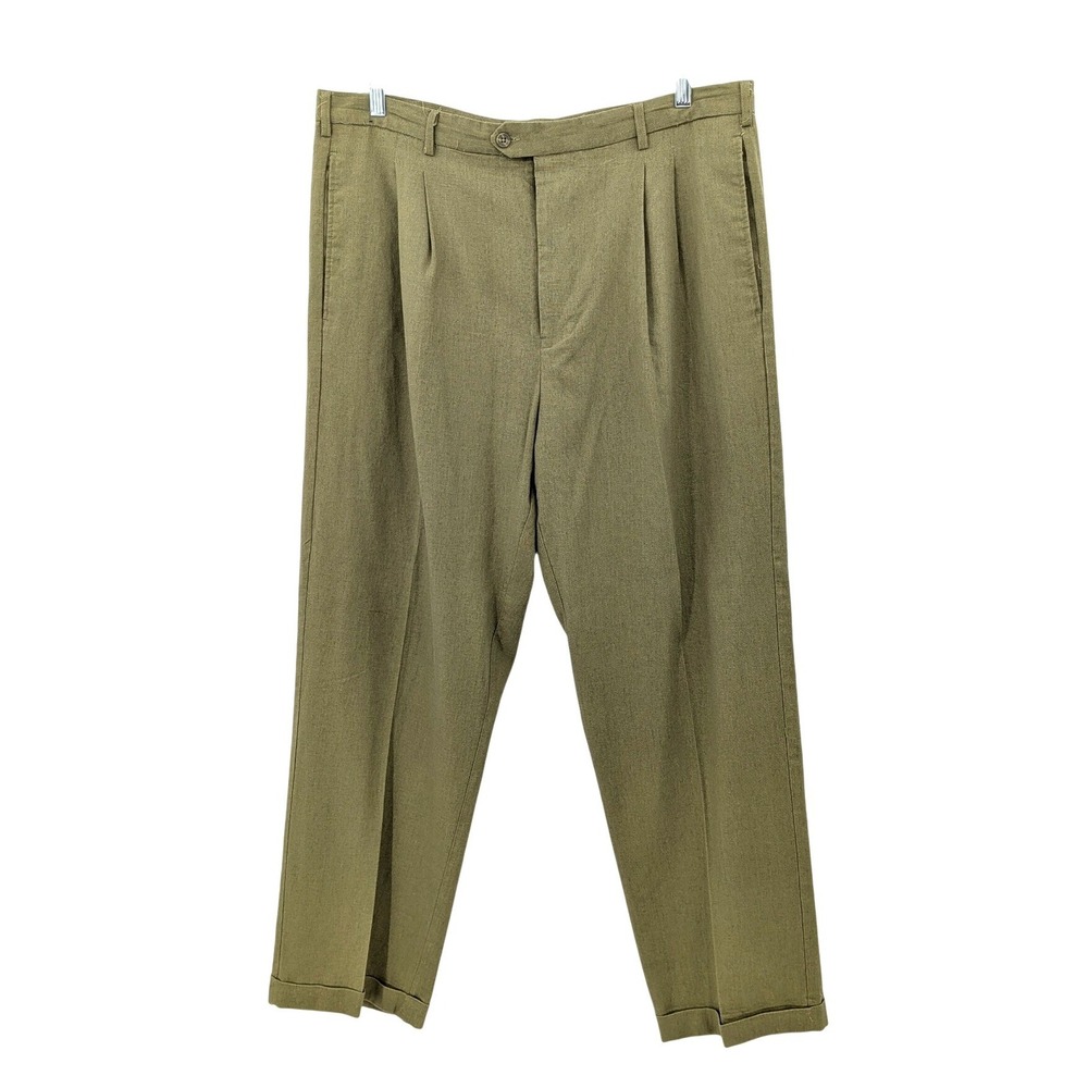 Trust Olive Green Linen Blend Trousers W40 L32 Tailored Minimalist Menswear